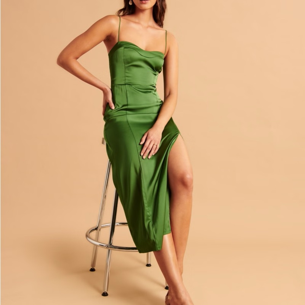Abercrombie Camille Midi Slip Dress | Satin Green